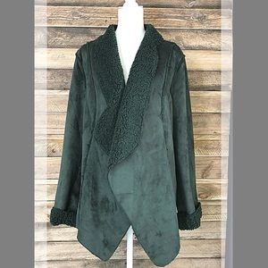 Denim & Co hunter green shearling style coat